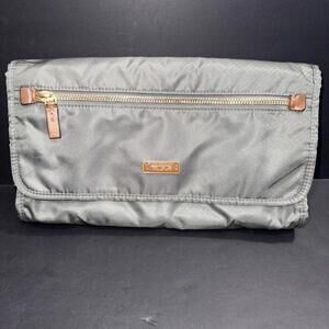 Tumi Designer Luxury Gray Trifold Hanging Toiletry Cosmetics Case Carry On Bag